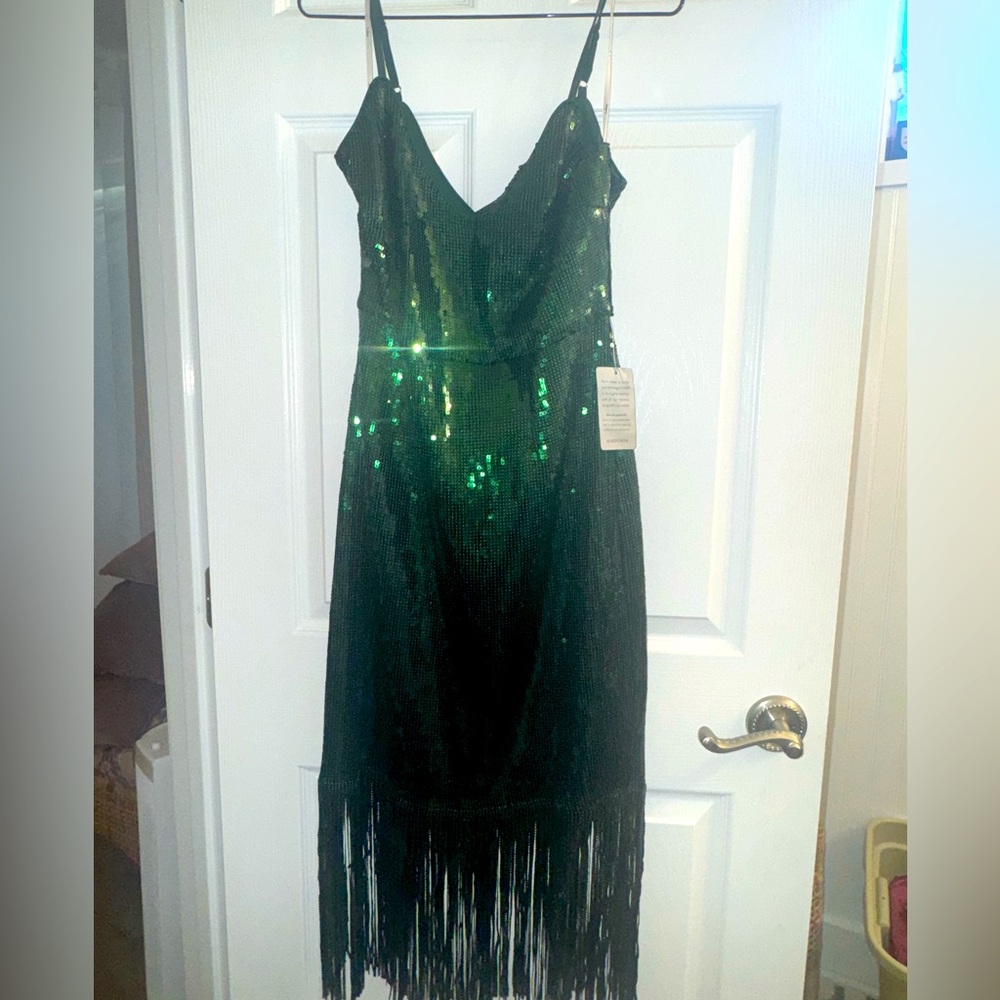 Lulu sequin dress size large - spaghetti strap with fringe